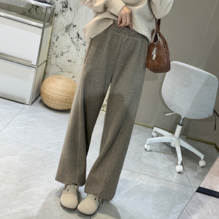 板栗咖2穿加绒休闲裤女秋冬束脚宽松直筒卫裤保暖显瘦老钱风长裤
