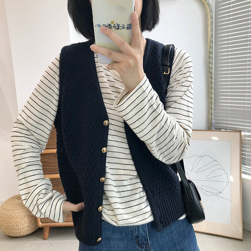 开衫镂空纯色针织马甲