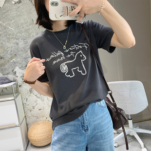 宽松显瘦圆领休闲上衣 T恤女2026春季 巨好穿 马年印花卡通涂鸦短袖