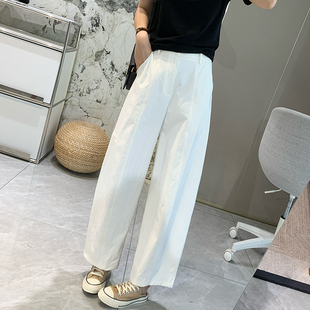 春 通勤宽松显瘦休闲裤 小个子立体裁剪阔腿裤 女高腰弹力九分气球裤