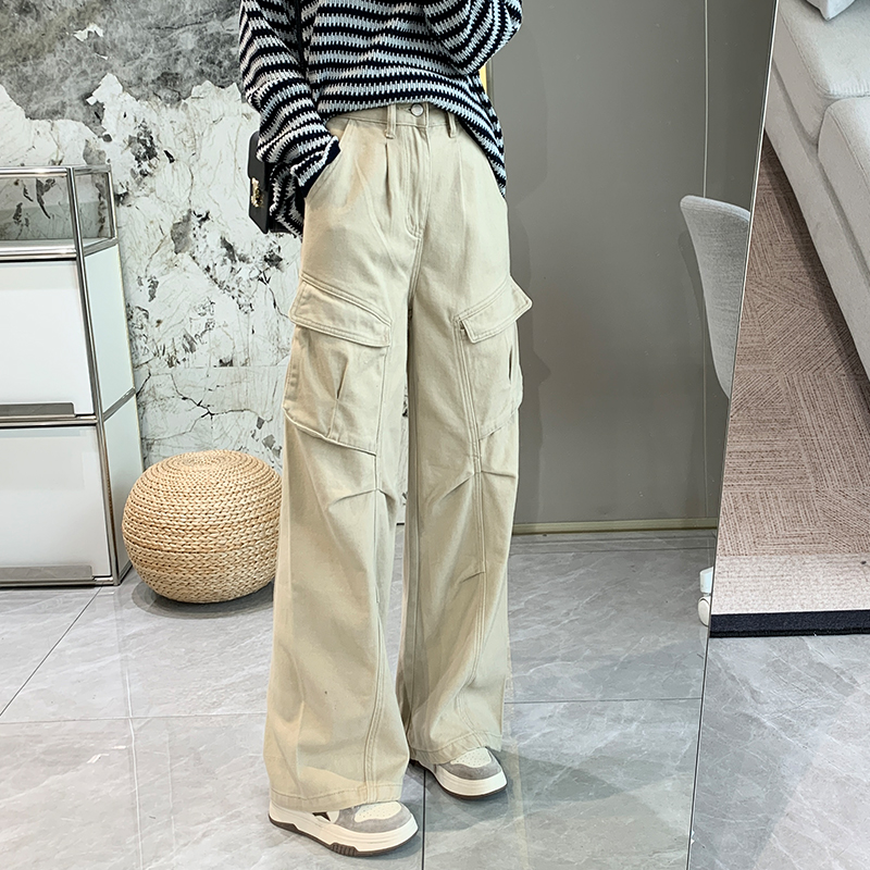 显腿直工装风牛仔裤女立体口袋