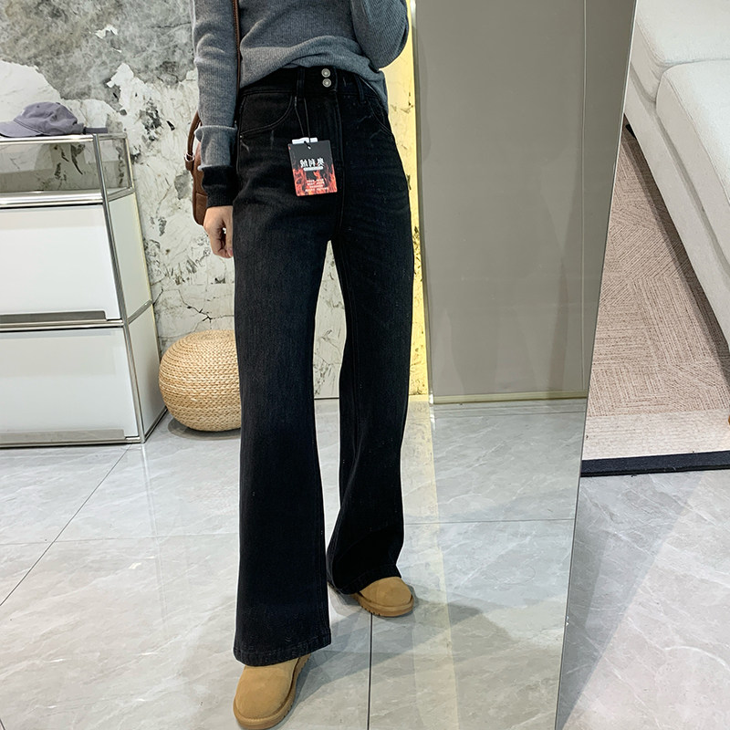 洋气黑灰色！奥利绒四面弹微喇裤秋冬厚保暖显瘦直筒喇叭牛仔裤女,女装/女士精品,牛仔裤,淘宝优惠券,粉丝福利购,淘宝优惠卷