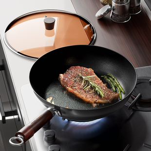 德马克极铁锅无涂层平底锅家用不粘煎蛋牛排专用煤气灶电磁炉煎锅