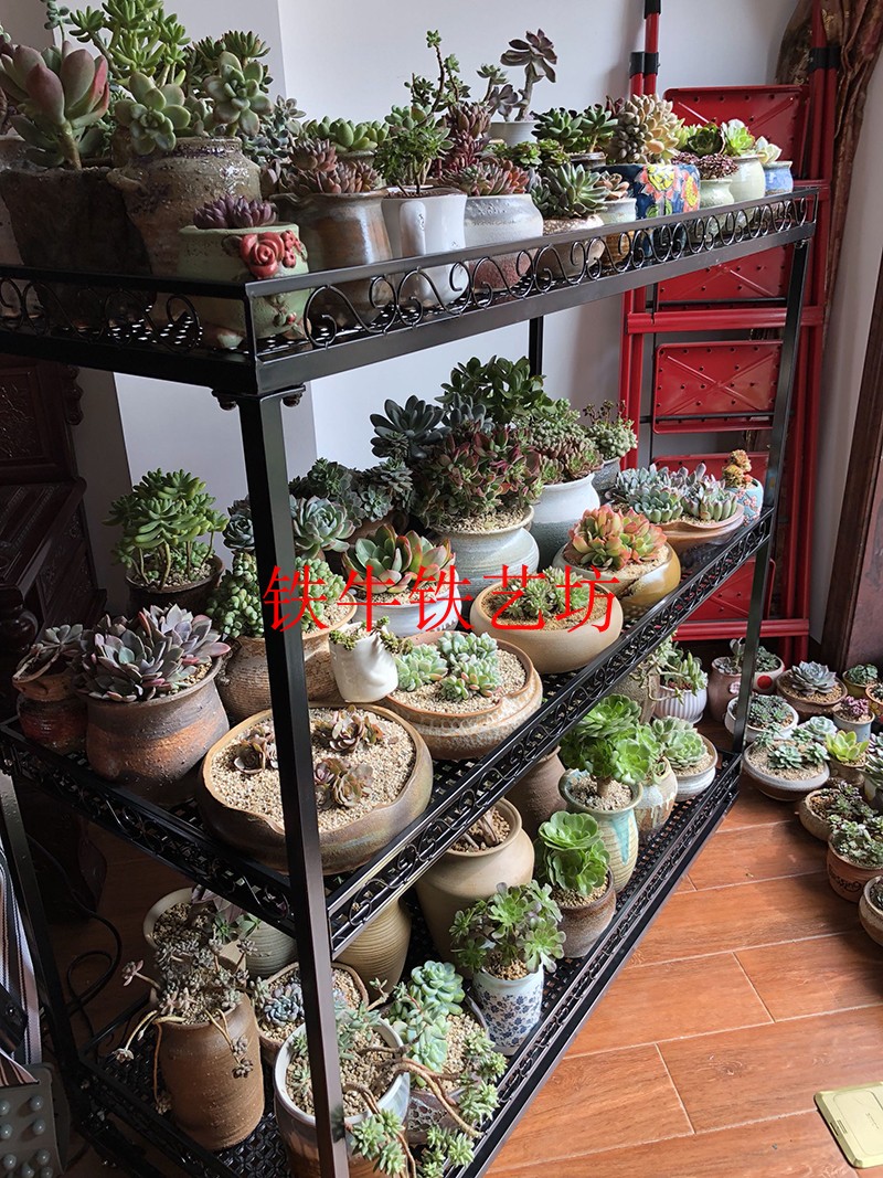 可移动带轮多肉花架铁牛铁艺