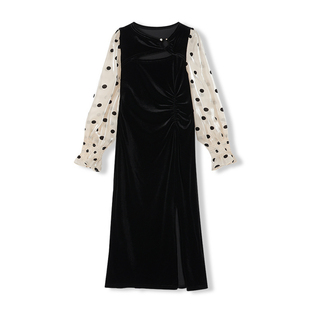 MIXMAX休闲百搭拼色A字裙连衣裙女2025春季新款气质时尚减龄显瘦