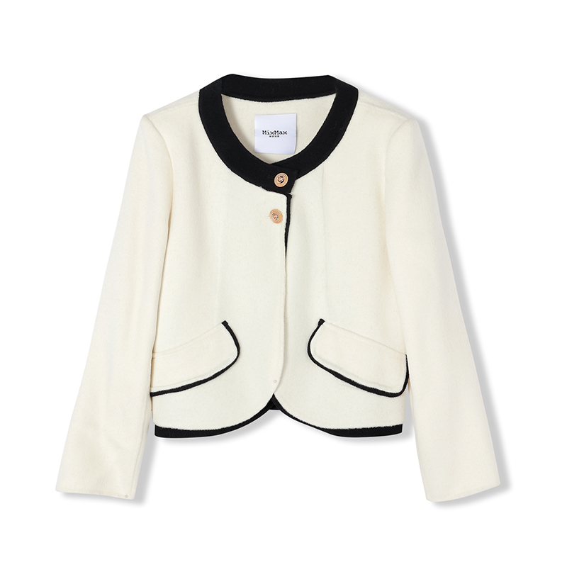 MIXMAX/美姿宝莲冬新款羊毛短款双面尼大衣简约拼接撞色毛呢外套