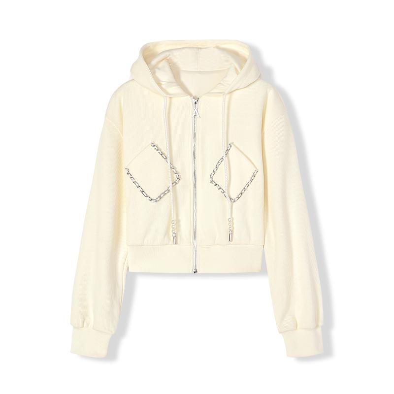 MIXMAX/美姿宝莲简约连帽拉链卫衣外套2025年春冬季新款气质时尚