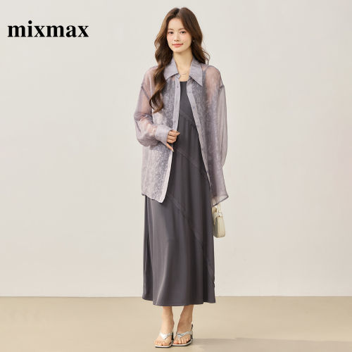 MIXMAX/美姿宝莲极简风衬衫套装女夏季通勤显瘦半透明宽松两件套