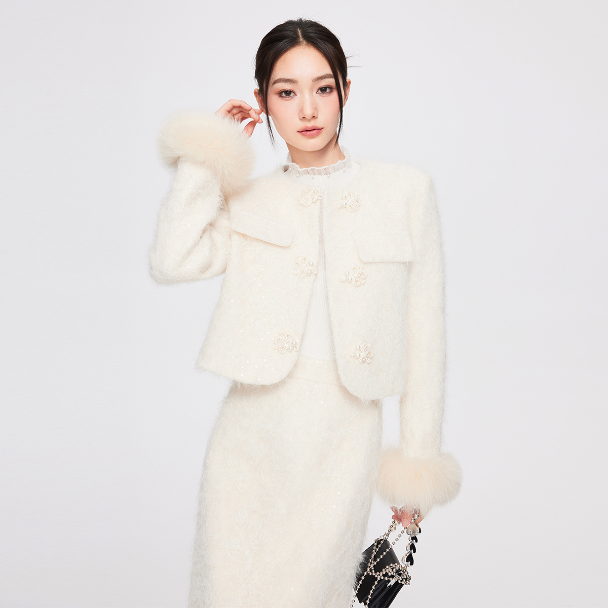 MIXMAX气质名媛羽绒外套半身裙两件套女2024年冬新款时尚减龄显瘦