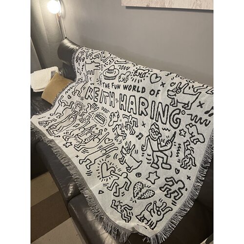 homewares 凯斯哈林 黑白 大师 Keith haring 沙发毯子 装饰