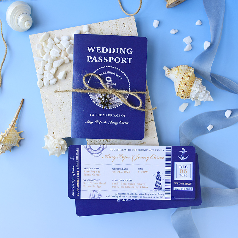 港式英文请柬ins船票护照diy结婚礼喜帖邀请函请帖商务邀请函定制