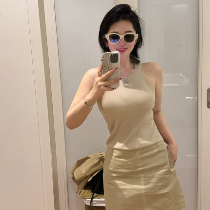 晨锐女装卡其色圆领无袖背心A字拼接连衣裙修身显瘦2026春夏新款