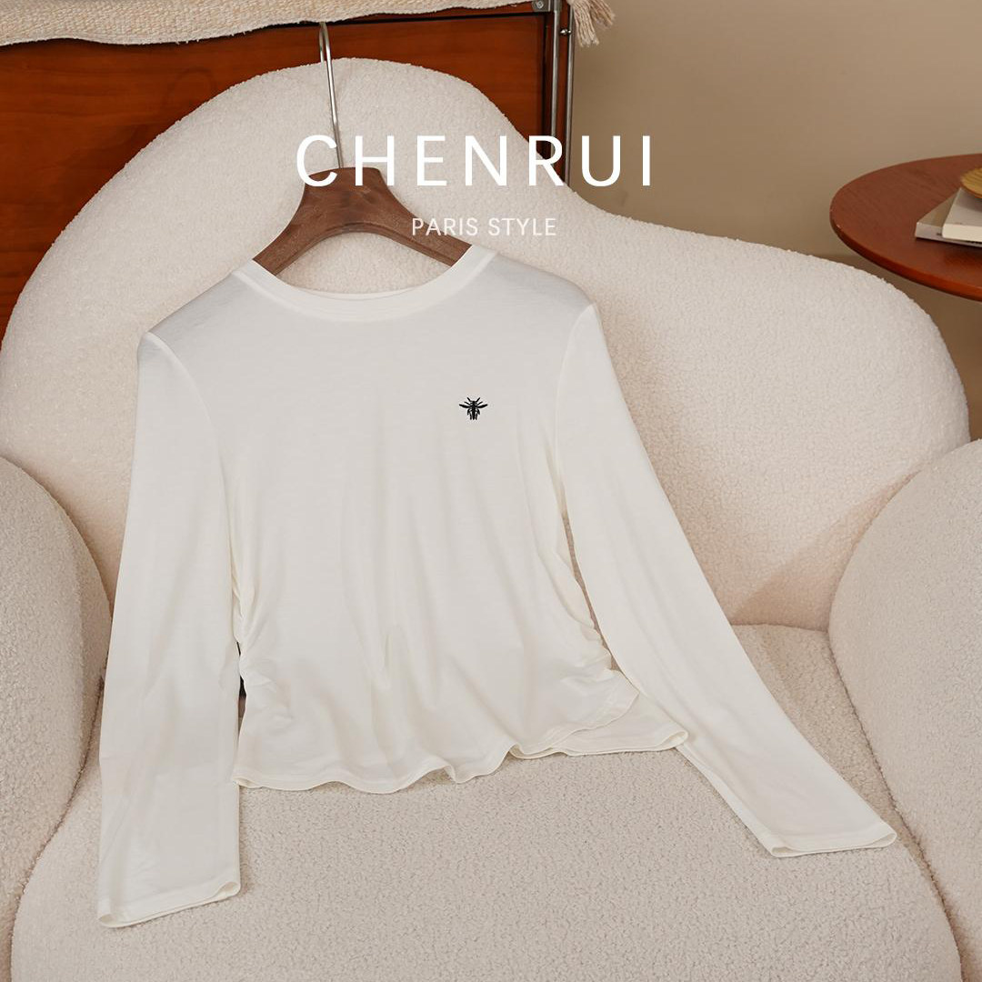 晨锐女装白色天丝羊毛弹力T恤小蜜蜂刺绣圆领长袖针织衫2026新款,女装/女士精品,T恤,淘宝优惠券,粉丝福利购,淘宝优惠卷