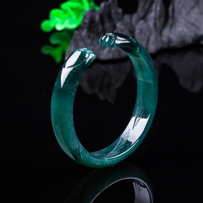 高档天然A货翡翠蓝水猫爪手镯立体雕冰种玉石女款可爱时尚玉玉镯