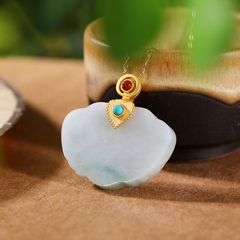 通体S925纯银镀金天然翡翠南红个性简约轻奢女士毛衣链吊坠挂坠