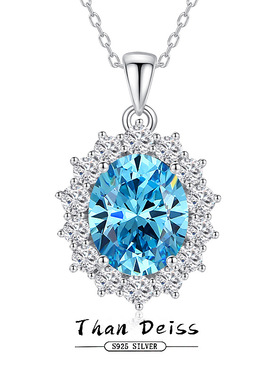 跨境新品S925纯银海蓝宝项链女时尚高级感个性冰花切高碳钻锁骨链