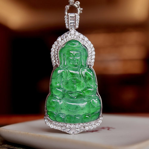 天然A货翡翠观音吊坠阳绿帝王绿翡翠项链珠宝配饰跨境电商货源