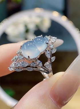 高冰胶蓝底葫芦戒指钻石指环日常花嫁女戒高端宫廷风小众设计