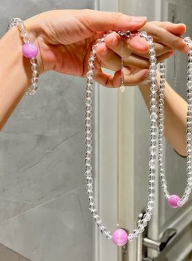 银6mm高品质近玻璃体白水晶13mm天然紫锂辉手链