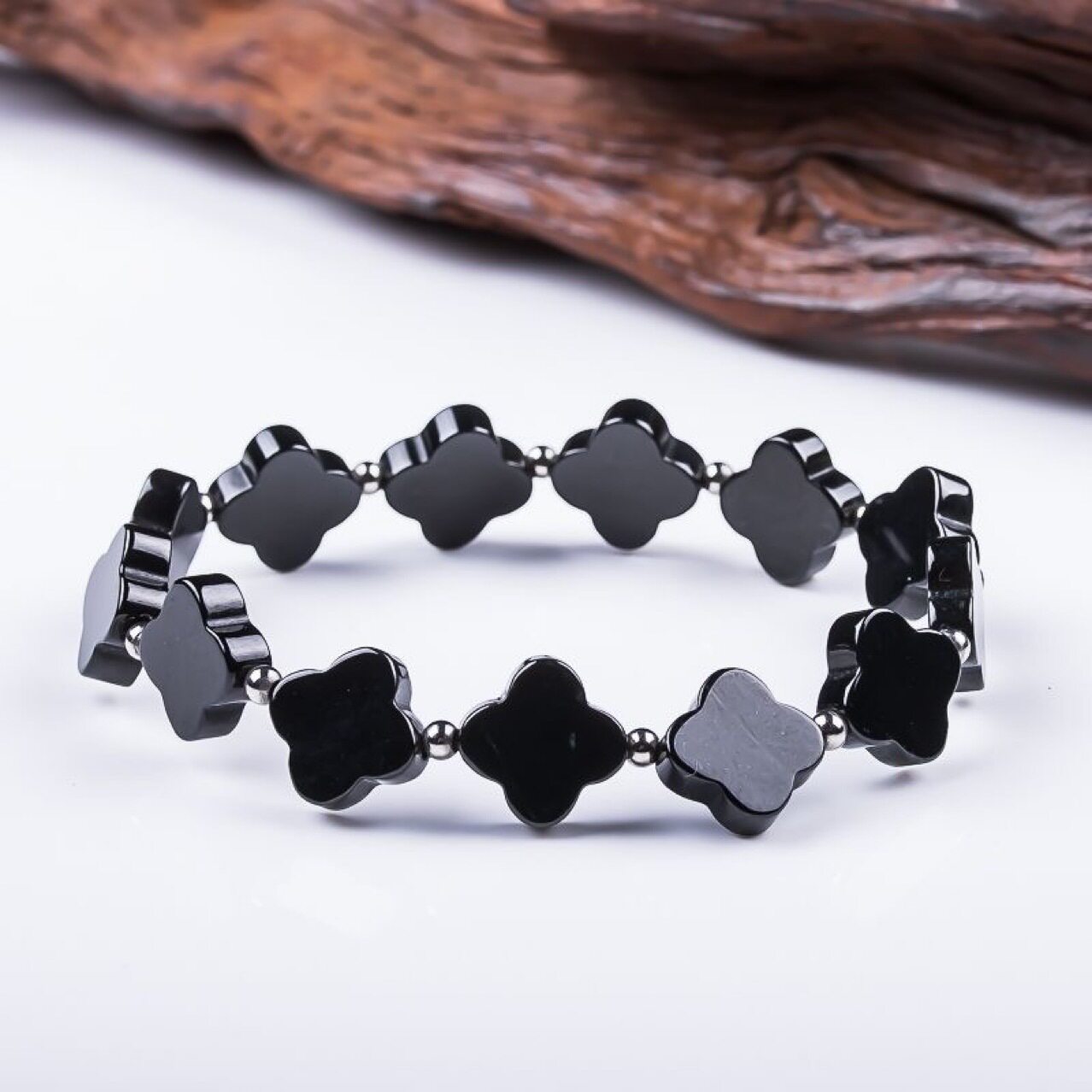 翡翠a货新款墨翠幸运四叶草手串男女款小众高级手链