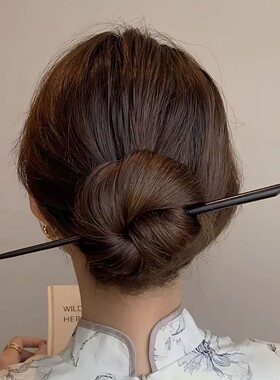 唐中式盘发素簪檀木汉服发饰旗袍发钗簪子盘发高级感新中式发簪