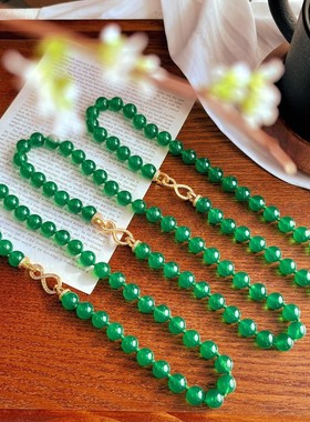 玻璃体10mm颗颗起光天然绿玉髓项链女颗颗打结