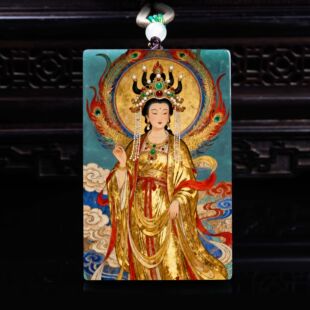 天然A货翡翠王母娘娘双面精工超清喷绘高冰种老玉石吊坠挂件玉美