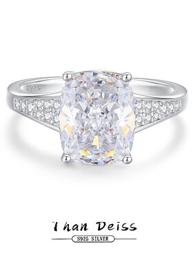 S925纯银超仙冰花切枕形白高碳钻戒指女超闪锆石排钻饰品直销