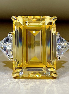 镀双色长方钻戒指高碳钻戒指冰糖长方10克大钻拉粉钻黄钻钻