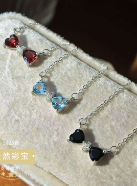 S925纯银天然托帕石黑尖晶石榴石蝴蝶结项0字链一件