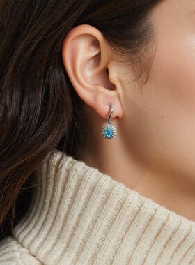 S925纯银镶天然托帕石石榴石橄榄石彩宝耳钉女个性太阳花百搭耳环