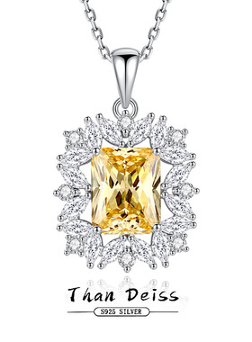 跨境豪华彩宝吊坠S925银培育黄钻项链女高级感宴会小黑裙搭配饰品