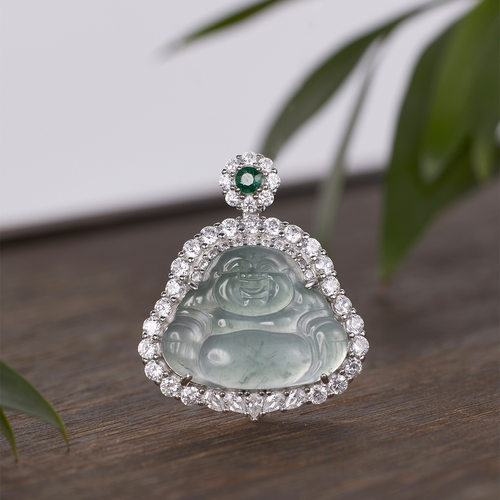 s925纯银新款新中式天然A货危地马拉翡翠大肚佛公吊坠蓝水翡翠