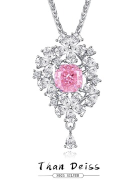 欧美轻奢满钻S925纯银项链女高碳钻8A冰花锆石锁骨链百搭粉色链子