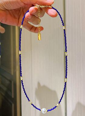夏日多巴胺蓝色人造水晶锁骨链项链