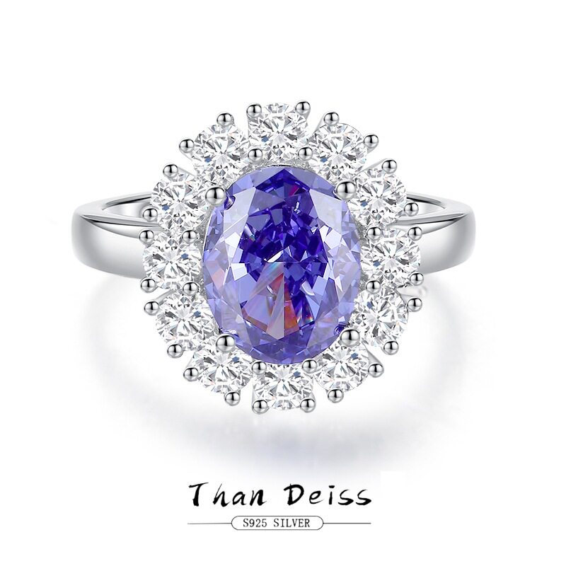 鸽子蛋8*10坦桑紫高碳钻S925银戒指仿真蓝宝石钻戒欧美求婚戒子