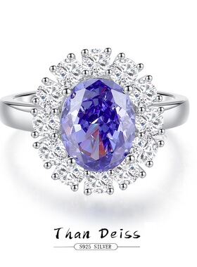 鸽子蛋8*10坦桑紫高碳钻S925银戒指仿真蓝宝石钻戒欧美求婚戒子