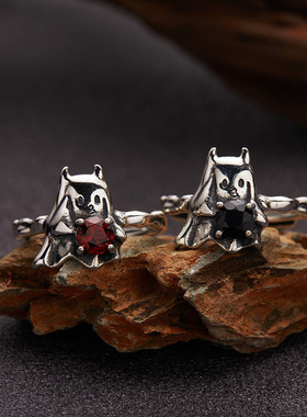 S925纯银天然蓝晶孔雀石星光红刚玉招财猫眼彩宝泰银戒指潮人个性