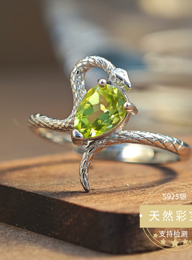 宝石戒指天然橄榄石戒指镶嵌银时尚通勤电商直播热款