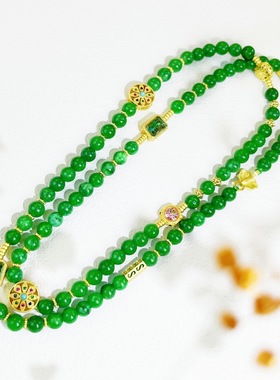 爆款翡翠干青手串毛衣链女项链念珠佛珠手持绿色玉石珠子