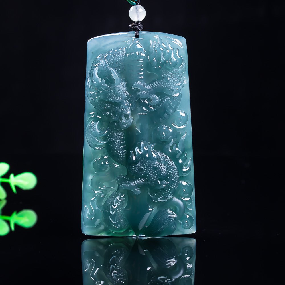 天然翡翠蓝水冰种玉石a货龙牌男士女款挂件吊坠玉佩玉坠珠宝玉器