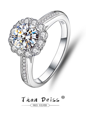 S925银莫桑石1克拉D色戒指花头设计感跨境直播热销源头现货