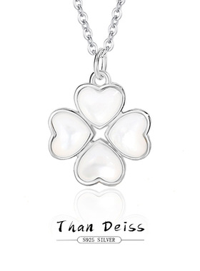S925银白贝母爱心四叶草项链女复古天然幸运新国风简约设计感饰品