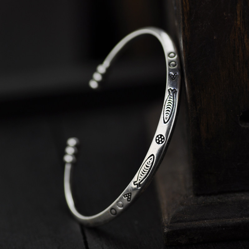 复古泰银泰国清迈民族风手工定制手环复古开口雕纹男女通用手镯