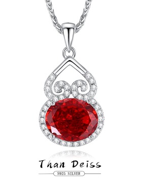 原创设计S925银红宝石葫芦项链吉祥如意红色高碳钻吊坠抖音热销款