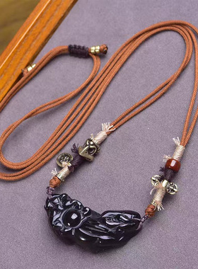 天然玛瑙药师貔貅天珠吊坠毛衣链大鹏年回流骨配饰手工编织绳项链