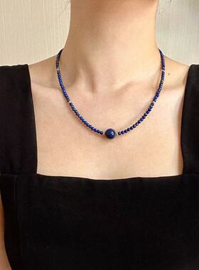 复古3mm天然基础款青金石设计感锁骨链项链