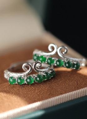 天然黑悟空紧箍戒指A货高冰帝王绿翡翠戒指s925银开口翡翠指环