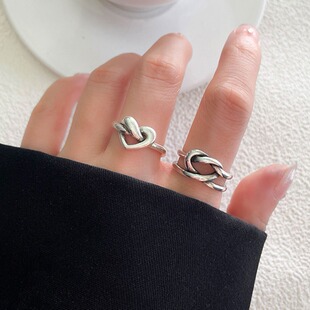 泰银饰品女爱心镂空韩系跨境ins风小红书爆款不掉色925银戒指