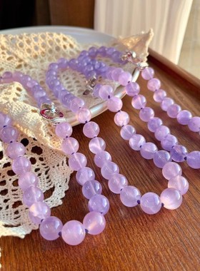 染色12m石英岩玉项链小众神秘紫色锁骨链女